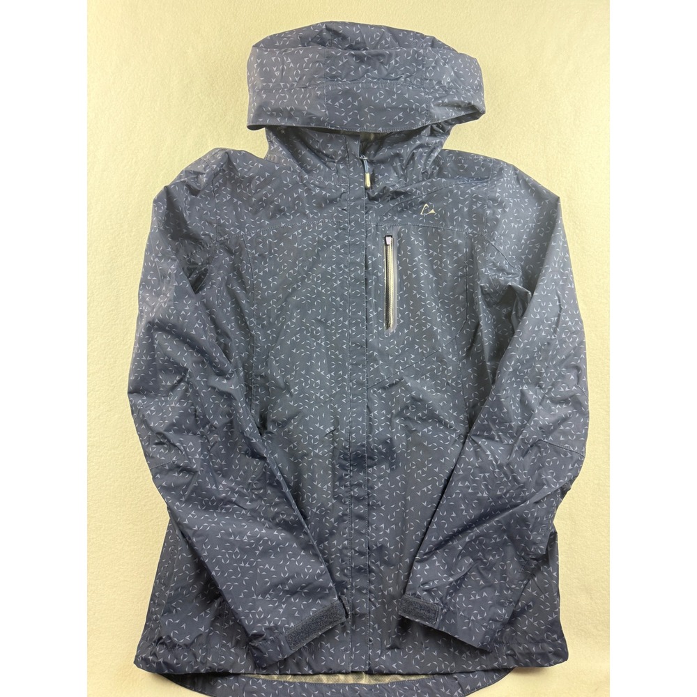 Paradox Women's Rain Jacket Navy Blue Geometric Hooded Lightweight Coat